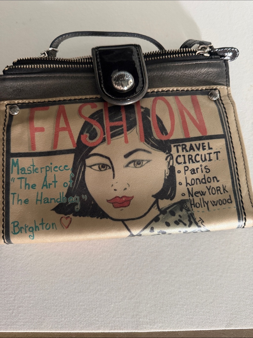 Brighton Beige, Black & Red 'FASHION' Printed Mini Wallet - Brighton